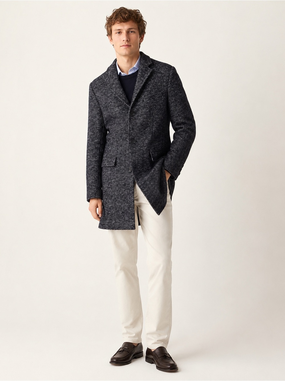 J. Crew Thompson Wool Blend Men's Heathered Blue Tweed Coat
